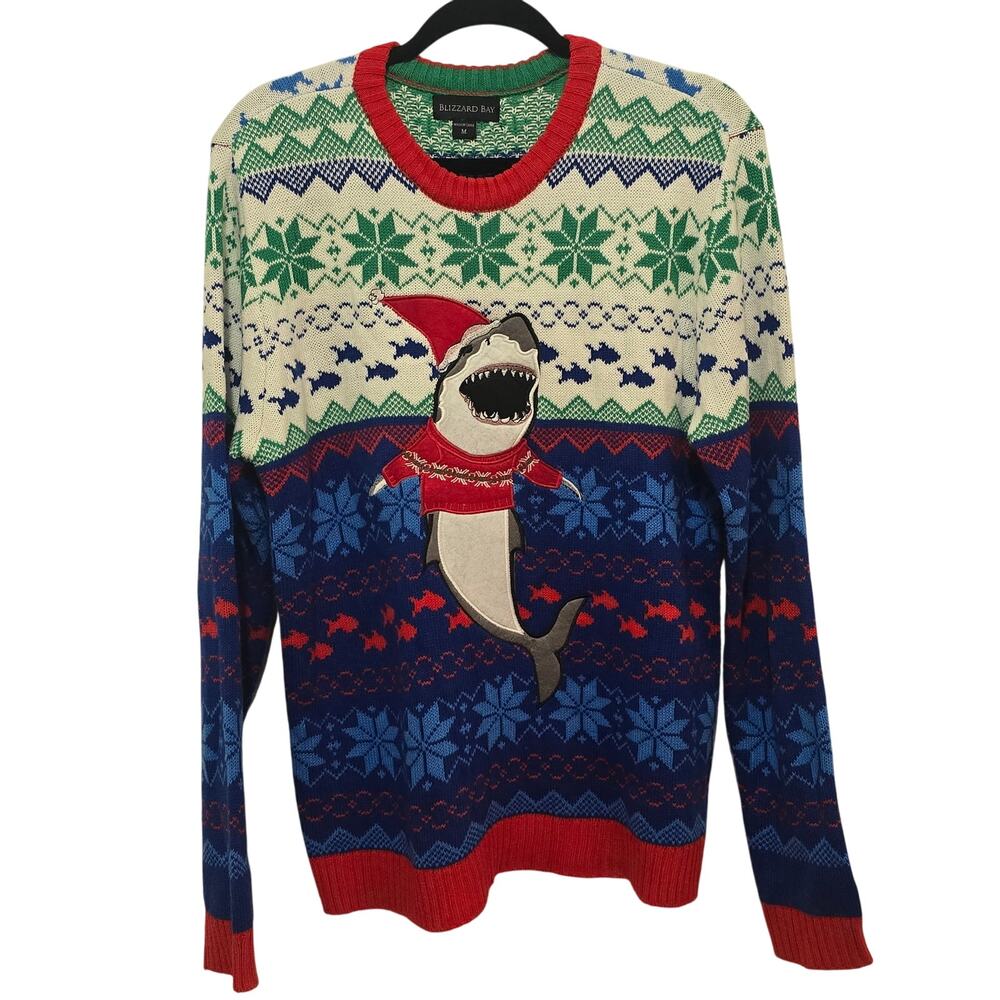 Blizzard Bay Ugly Christmas Shark Funny‎ Sweater Cute Holiday Crewneck Men's M